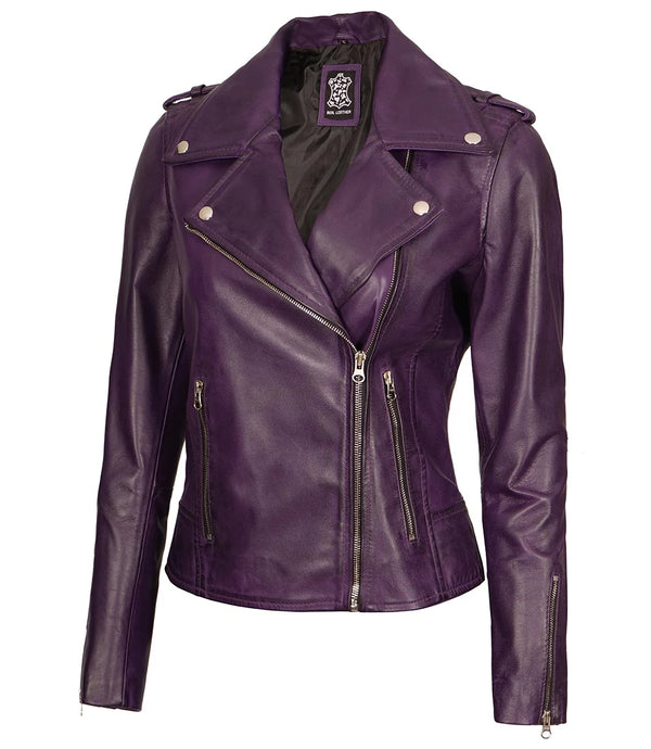 Women's Purple Motorcycle Leather Jacket