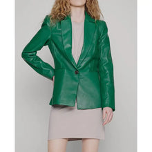 Womens Green Leather Blazer Coat