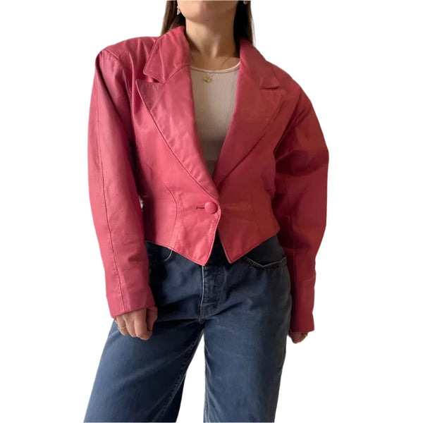 Womens Pink Motorcycle Genuine Leather Jacket