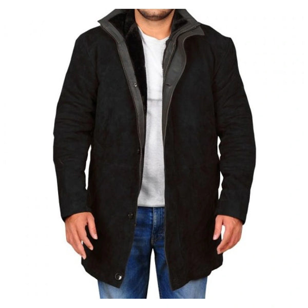 Men Black Suede Leather Coat