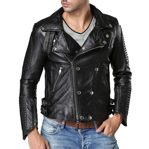 Padded Double Breasted Leather Men's Jacket