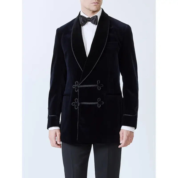 Black Double Breasted Velvet Smoking Jacket