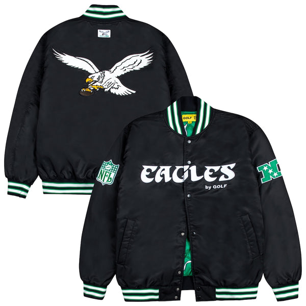 Philadelphia Eagles GOLF WANG Black Satin Bomber Jacket