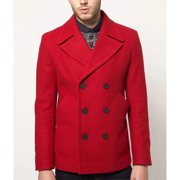 Red Wool Peacoat For Men's