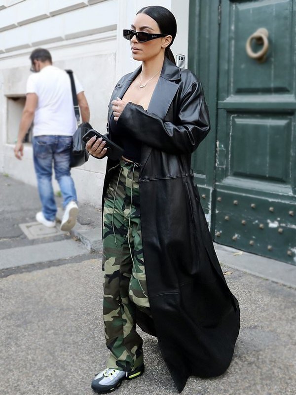 Kim Kardashian Black Leather Trench Coat