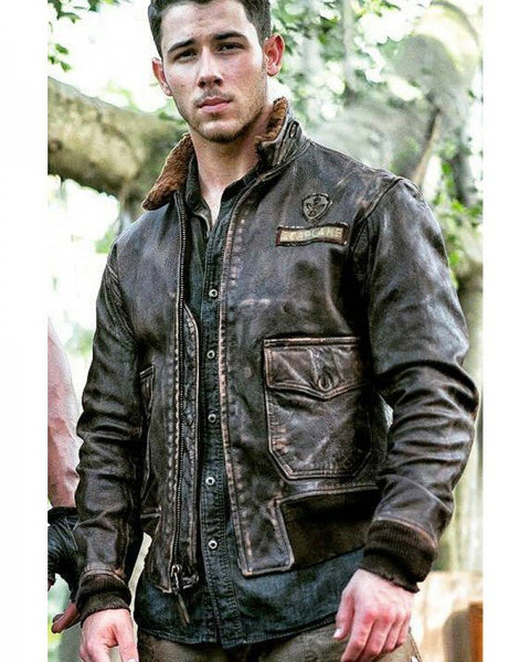 Nick Jonas Jumanji Brown Leather Jacket with Fur – Vintage Jacket