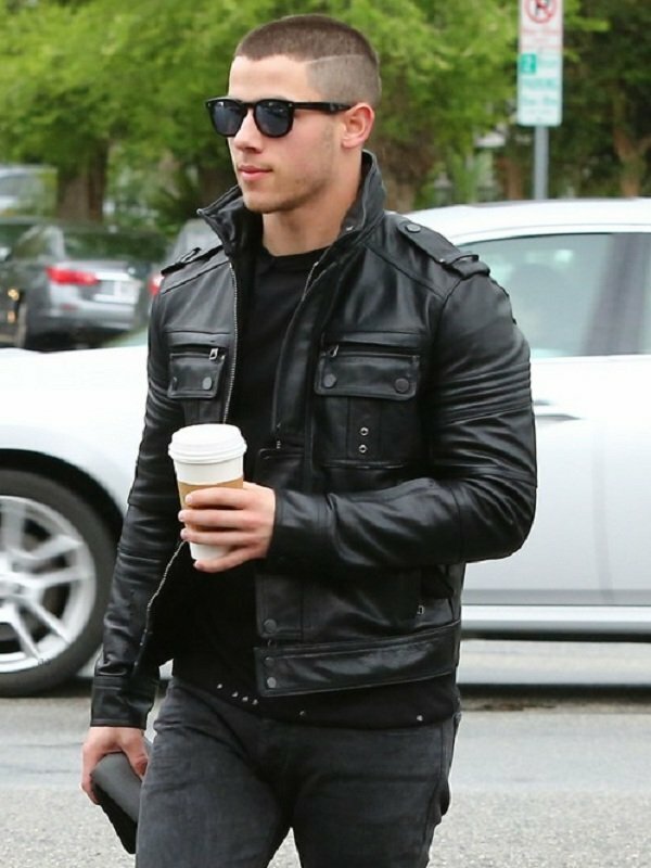 Nick Jonas Street Fashion Black Leather Jacket