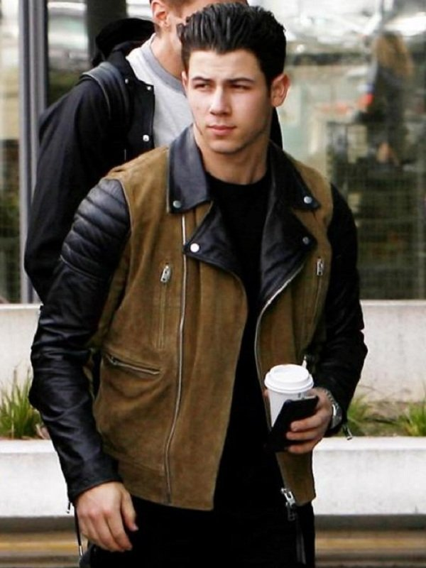 Nick Jonas Biker Suede Leather Jacket