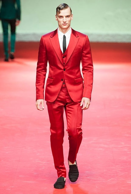 Red Satin Slim Fit Suits