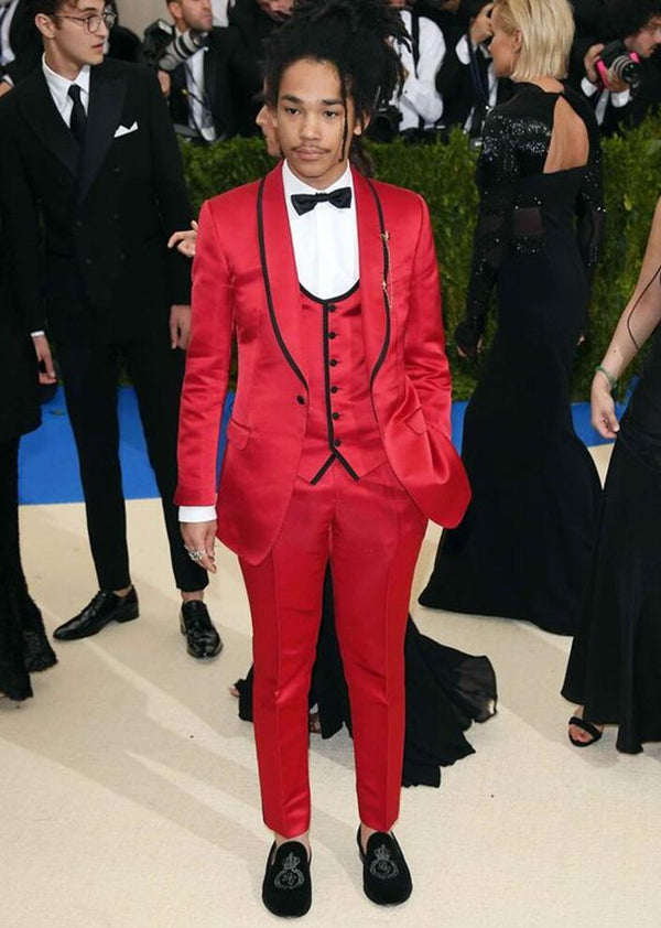 Latest Designs Red Satin Slim Fit Suits