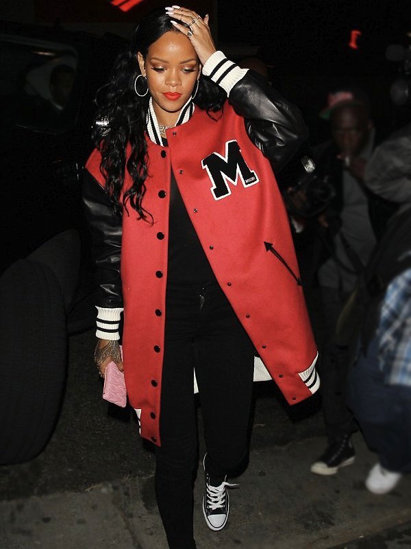 Rihanna Red & Black Long Letterman Jacket