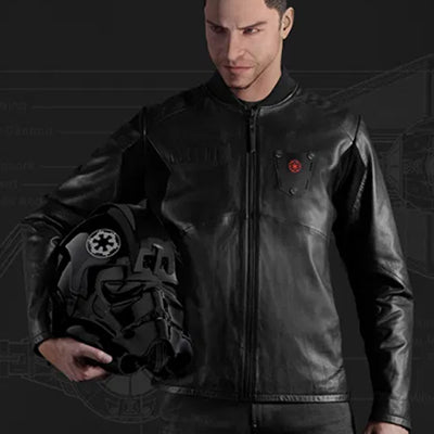 Star Wars Imperial Tie Fighter Pilot Denis Lawson Black Leather Jacket