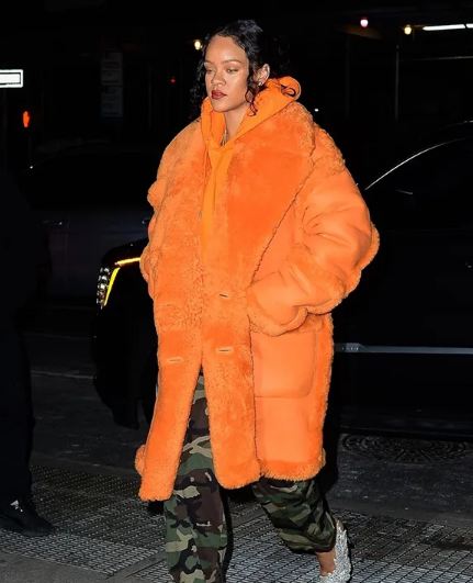Rihanna Orange Fur Coat