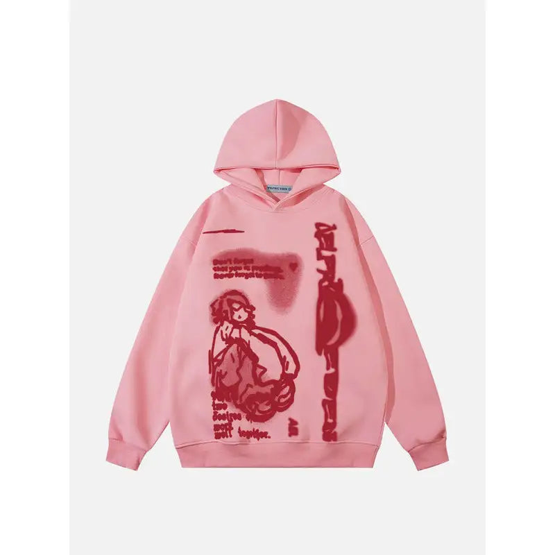 Aelfric Eden Cartoon Figure Print Pink Hoodie – Vintage Jacket