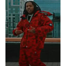 Bape Lil Durk Smurk Carter Red Hooded Puffer Jacket