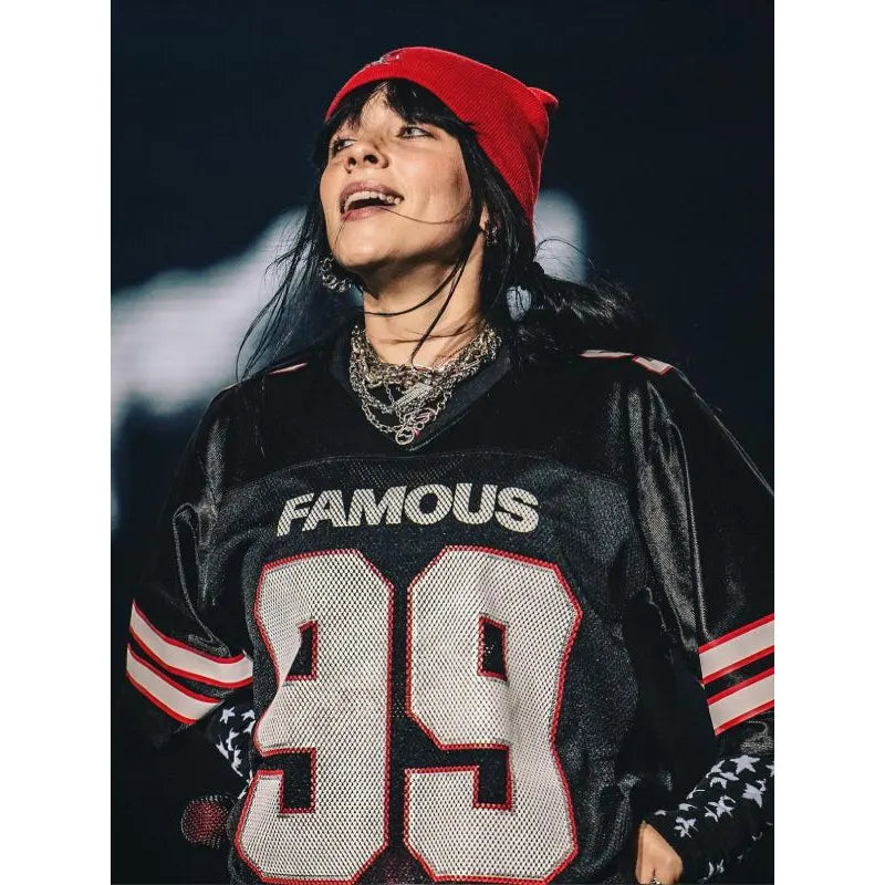 Billie Eilish Oversize Famous Black Jersey – Vintage Jacket Billie Eilish Oversize Famous Black Jersey – Vintage Jacket