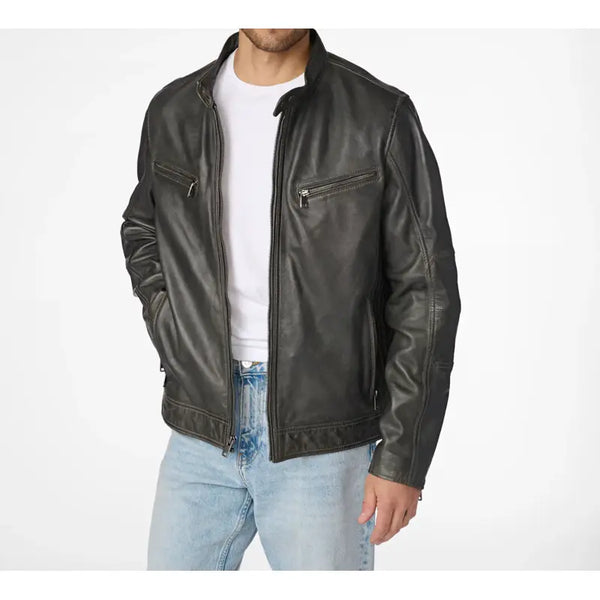 Brent Moto Grey Leather Jacket – Vintage Jacket