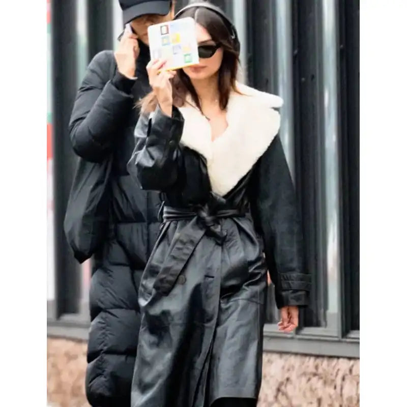 Emily Ratajkowski Leather Fur Coat – Vintage Jacket