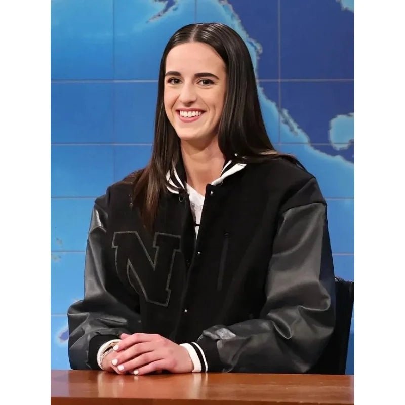 Caitlin Clark SNL Varsity Black Jacket Vintage Jacket Caitlin Clark SNL Varsity Black Jacket Vintage Jacket