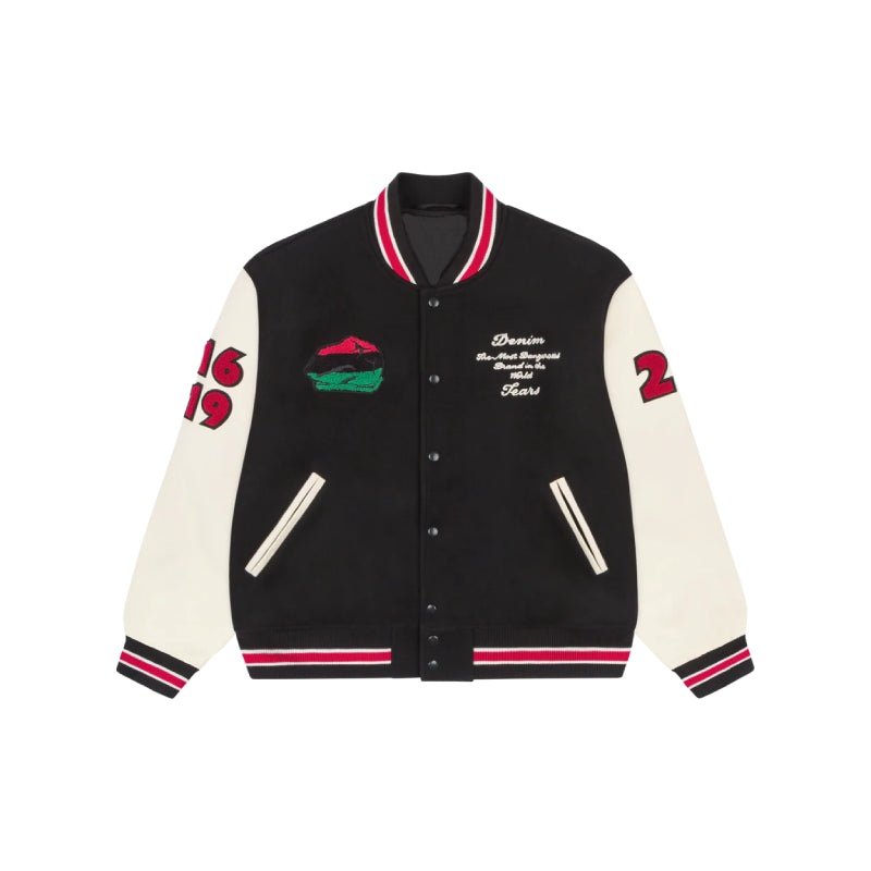 ジャケット・アウター DENUM TEARS Versity Jacket Blask L Denim Tears Peace Wreath Varsity Black Jacket | Iconic Streetwear