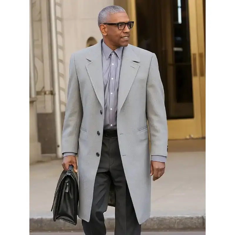 Denzel Washington Here Comes the Flood Grey Wool Overcoat