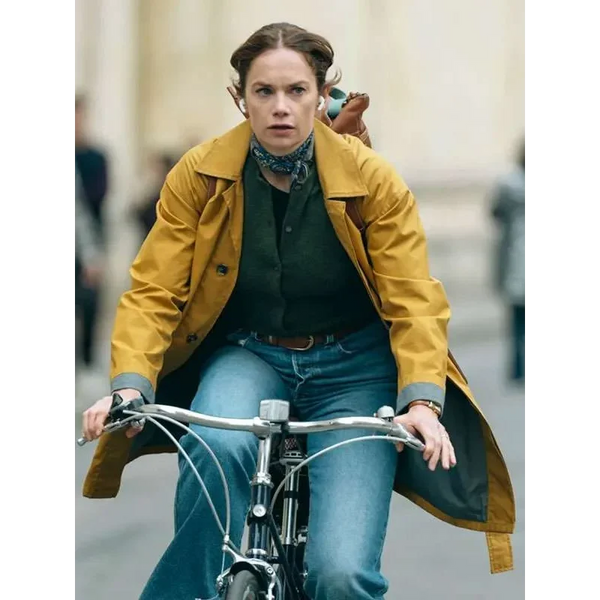 Down Cemetery Road 2025 Ruth Wilson Mustard Cotton Coat
