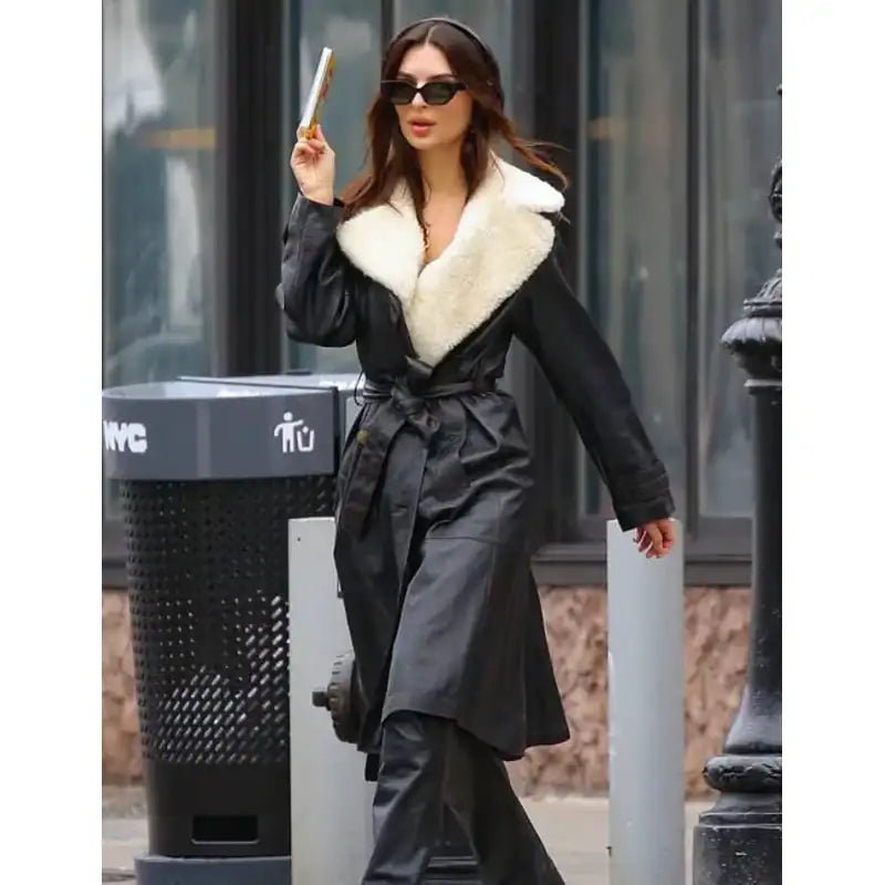 Emily Ratajkowski Leather Fur Coat – Vintage Jacket