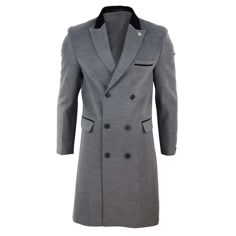 ジャケット・アウター DOUBLE WOOL LONG COAT - GREY Double Breasted Wool Long Overcoat – Vintage Jacket