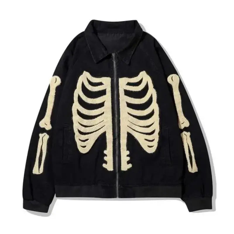 Furry Bone Patchwork Skeleton Denim Jacket – Vintage Jacket