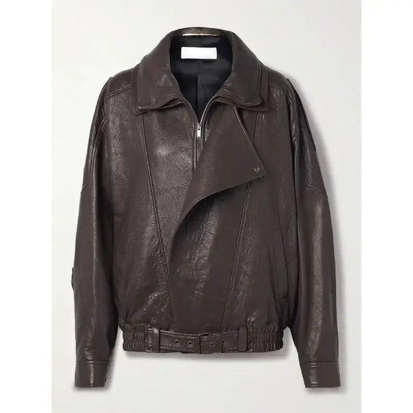 Hailey Bieber Brown Leather Jacket