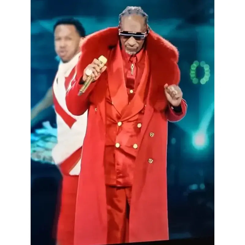 Snoop Dogg Halftime Show Christmas 2025 Red Wool Coat – Outerwear