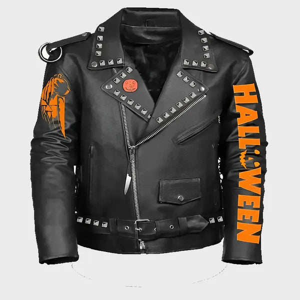 Halloween Biker Black Leather Jacket