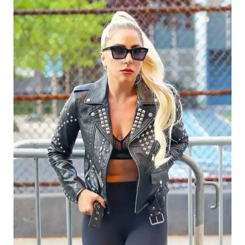 Lady Gaga Stylish Studded Leather Jacket Vintage Jacket