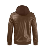 Brown Hooded Biker Jacket For Men