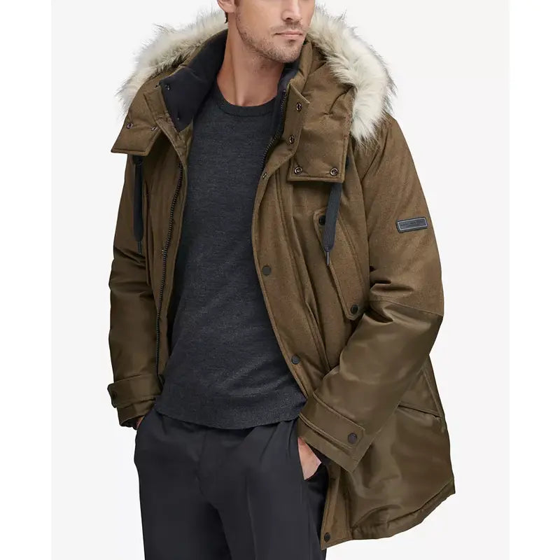 Men's Mixed-Media Parka with Removable Hood - Vintage Jackets