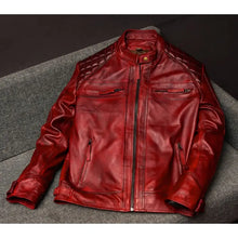 Men Burgundy Biker Quilted Leather Jacket