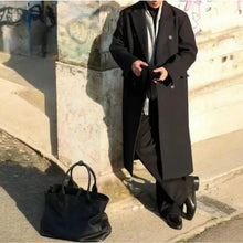 Men's Black Wool Overcoat Double Breasted Overcoat Winter Coat, Vintage Wool Coat