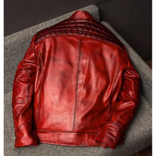 Men's Burgundy Biker Quilted Leather Jacket