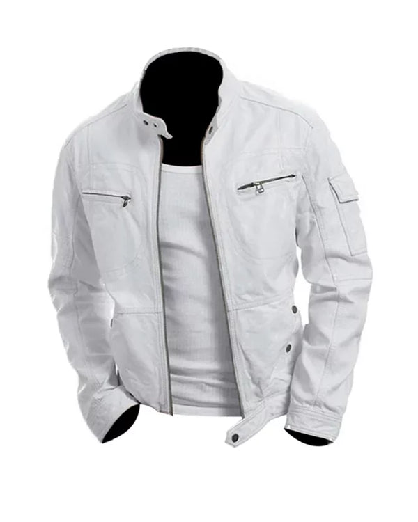 Men's Motorcycle White Leather Jacket – Vintage Jacket