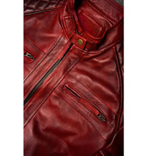Mens Burgundy Biker Quilted Leather Jacket