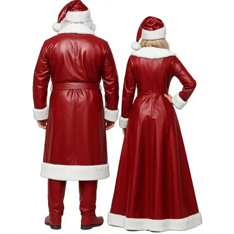 Mr and Mrs Santa Claus Shearling Leather Costume Black / 4XL / Women