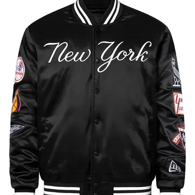 Exclusive Navy Yankees Full-Snap Varsity Satin Jacket – Vintage Jacket