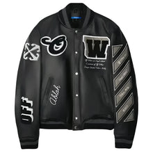 Off White Leather Black Leather Varsity Jacket