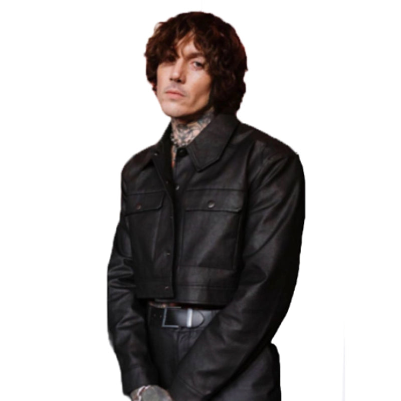 British Singer Oliver Sykes Crop Leather Jacket – Vintage Jacket