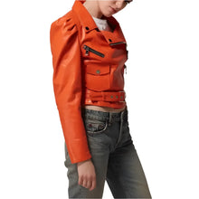 Orange Biker Leather Jacket for Women