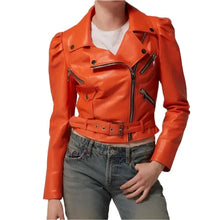 Women's Biker Orange Leather Jacket