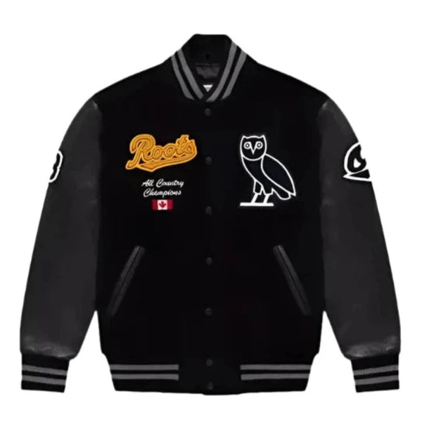 Ovo X Roots Black Varsity Jacket