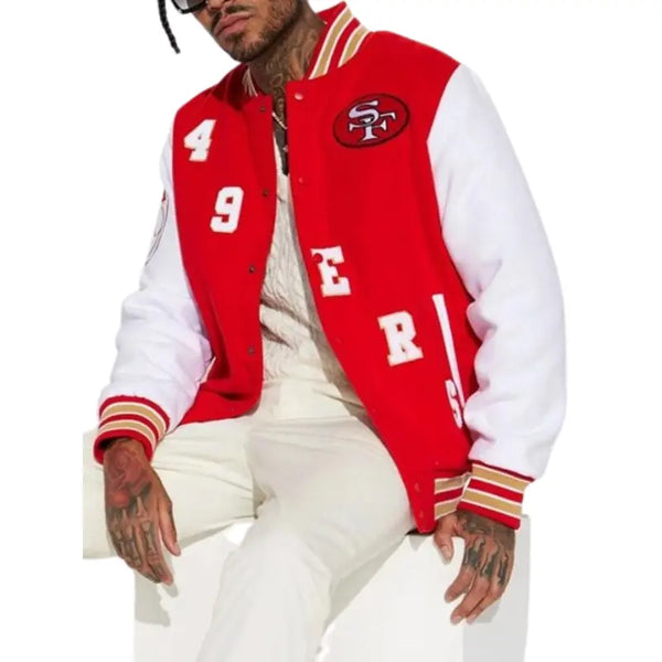 Wool/Leather NFL San Francisco 49ers Red and White Varsity Jacket - Jackets  Expert