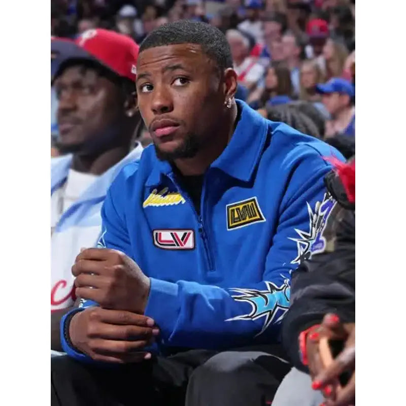 Saquon Barkley Blue Printed Half-Zip Sweatshirt – Vintage Jacket