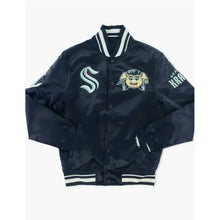 Seattle Kraken Buoy Mascot Blue Satin Varsity Jacket